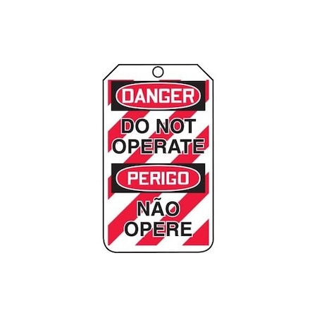 Accuform Safety Tags, DANGER DO NOT OPERATE BILINGUAL PORTUGUESE, 5.75in x 3.25in, RP-Plastic, 25PK TMP232PTP